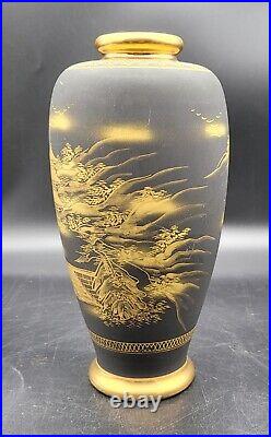 Vintage Satsuma China Mad In Japan Porcelain Black & Gold Mount Fuji Vase
