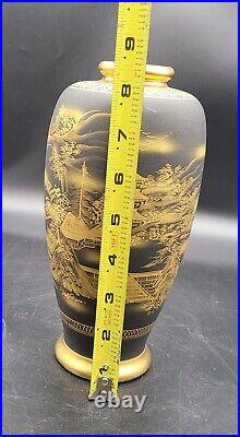 Vintage Satsuma China Mad In Japan Porcelain Black & Gold Mount Fuji Vase