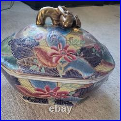 Vintage Satsuma style Tureen WithLid Hand Painted Gold Gilded