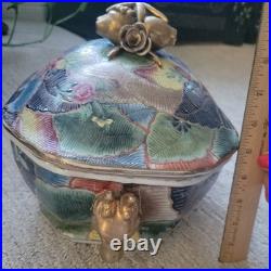 Vintage Satsuma style Tureen WithLid Hand Painted Gold Gilded