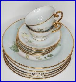 Vintage Tirschenreuth Porcelain Gold Tea Cups Saucers Plates Floral Germany 12pc