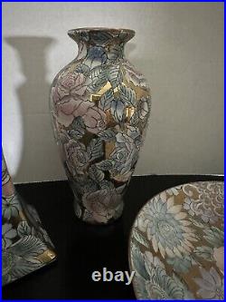 Vintage Toyo Golden Peony Floral 5 Piece Set Gilded Porcelain GORGEOUS