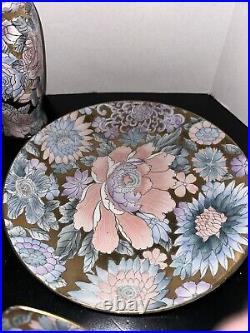 Vintage Toyo Golden Peony Floral 5 Piece Set Gilded Porcelain GORGEOUS