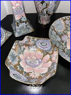 Vintage Toyo Golden Peony Floral 5 Piece Set Gilded Porcelain GORGEOUS