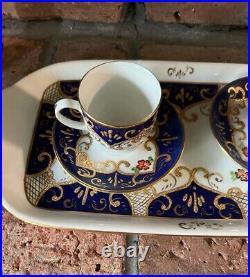 Vintage Turkish Kutahya Porcelain Cup Set with Tray Blue and Gilded
