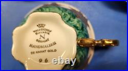 Vintage Waldershof Handmalerei Porcelain 22K Gold And Turquoise China