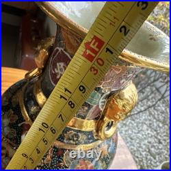 Vintage gold Chinese large vase with Flowers 12 inches