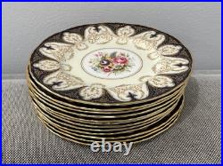 Vtg 1941 Royal Worcester Porcelain Bone China 12 Plates Cobalt Gold Floral Dec
