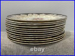 Vtg 1941 Royal Worcester Porcelain Bone China 12 Plates Cobalt Gold Floral Dec
