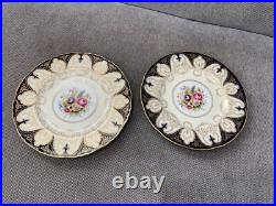Vtg 1941 Royal Worcester Porcelain Bone China 12 Plates Cobalt Gold Floral Dec