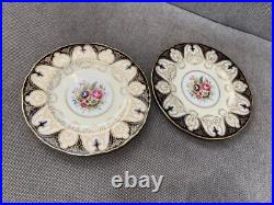 Vtg 1941 Royal Worcester Porcelain Bone China 12 Plates Cobalt Gold Floral Dec