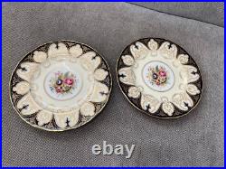 Vtg 1941 Royal Worcester Porcelain Bone China 12 Plates Cobalt Gold Floral Dec
