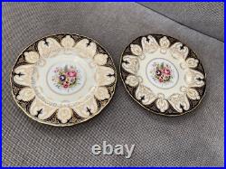 Vtg 1941 Royal Worcester Porcelain Bone China 12 Plates Cobalt Gold Floral Dec