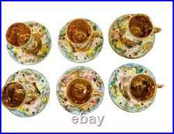 Vtg 6 Capodimonte Demitasse Espresso Cup Saucer Set Raised Relief Cherub Design