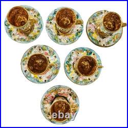 Vtg 6 Capodimonte Demitasse Espresso Cup Saucer Set Raised Relief Cherub Design