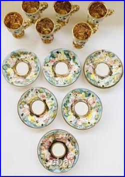 Vtg 6 Capodimonte Demitasse Espresso Cup Saucer Set Raised Relief Cherub Design