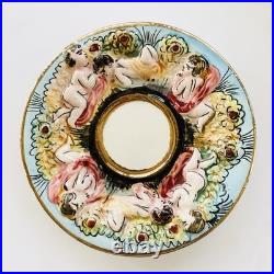 Vtg 6 Capodimonte Demitasse Espresso Cup Saucer Set Raised Relief Cherub Design