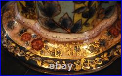 Vtg. CHINESE URN VASE Crackle Porcelain WILLIAM SUNG Hand Painted Scalloped Gilt