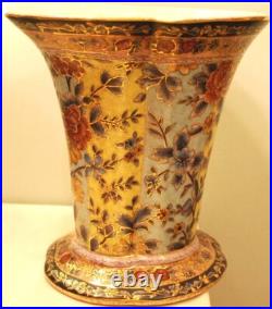 Vtg. CHINESE URN VASE Crackle Porcelain WILLIAM SUNG Hand Painted Scalloped Gilt