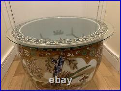 Vtg Chinese Pottery Porcelain Jardiniere Koi Fish Bowl Oriental Planter Gold EC