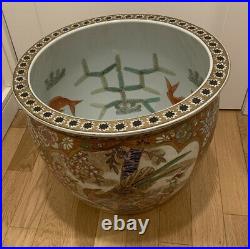 Vtg Chinese Pottery Porcelain Jardiniere Koi Fish Bowl Oriental Planter Gold EC