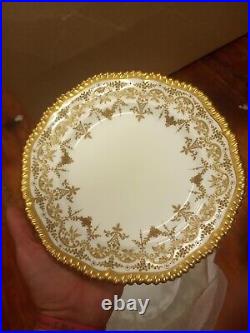 Vtg Copeland China Set of 4 Lunch Plates Fluted Gilded Ruffled Gold Trim Edges