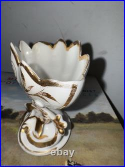 Vtg French Bridal Porcelain Gold China Vase Church Wedding Hand-Painted Bride