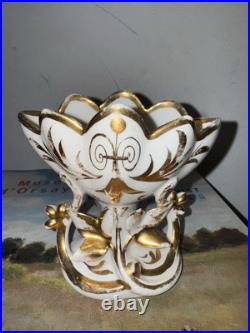 Vtg French Bridal Porcelain Gold China Vase Church Wedding Hand-Painted Bride