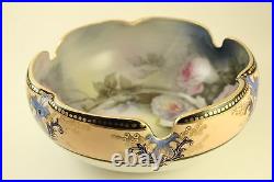 Vtg Noritake China Hand Painted Rose Flowers Lobed Bowl Cobalt Gold Porcelain