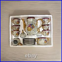 Vtg Victorian Style Fine Porcelain 17 Piece Tea Set With Gold Trim Handles
