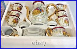 Vtg Victorian Style Fine Porcelain 17 Piece Tea Set With Gold Trim Handles