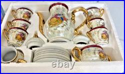 Vtg Victorian Style Fine Porcelain 17 Piece Tea Set With Gold Trim Handles