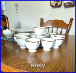 Vtg Wedgewood Bone China White & Gold Rim. Dinner Set Made in England