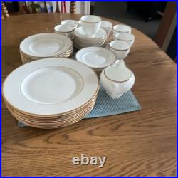 Vtg Wedgewood Bone China White & Gold Rim. Dinner Set Made in England
