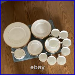 Vtg Wedgewood Bone China White & Gold Rim. Dinner Set Made in England