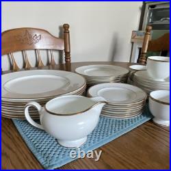 Vtg Wedgewood Bone China White & Gold Rim. Dinner Set Made in England