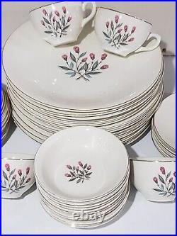 WEDGEWOOD AND CO. Ltd. ENGLAND Gold Rim, PINK HOPE 1960s 47 piece Set