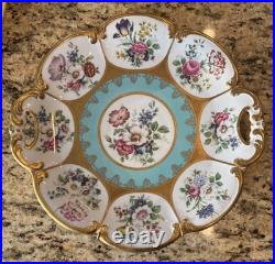 WEIMAR PORCELAIN Blue Pink Roses Gold Plate German China Made in Germany