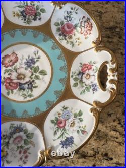 WEIMAR PORCELAIN Blue Pink Roses Gold Plate German China Made in Germany