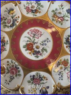 WEIMAR PORCELAIN Blue Pink Roses Gold Plate German China Made in Germany