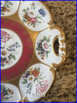 WEIMAR PORCELAIN Blue Pink Roses Gold Plate German China Made in Germany