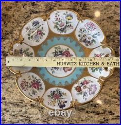 WEIMAR PORCELAIN Blue Pink Roses Gold Plate German China Made in Germany