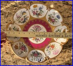 WEIMAR PORCELAIN Blue Pink Roses Gold Plate German China Made in Germany