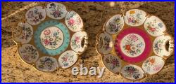 WEIMAR PORCELAIN Blue Pink Roses Gold Plate German China Made in Germany