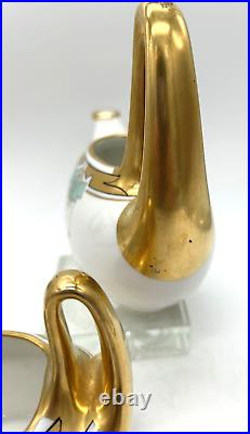 W. A. Picard Gold/White Porcelain Deco Painted Creamer and Sugar Unique handles