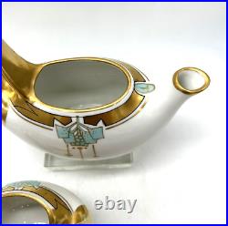 W. A. Picard Gold/White Porcelain Deco Painted Creamer and Sugar Unique handles