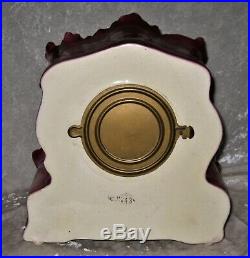 W. L. GILBERT Cranberry #438 CHINA CASE MANTLE CLOCK with Porcelain Face-Gold Accent