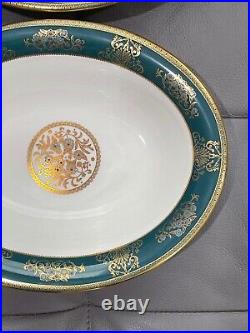 Wedgwood Bone China Agincourt Blue & Gold Porcelain Pair Oval Vegetable Dishes