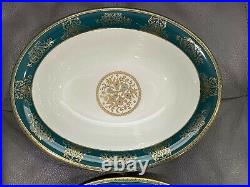 Wedgwood Bone China Agincourt Blue & Gold Porcelain Pair Oval Vegetable Dishes