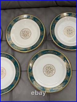 Wedgwood Bone China Agincourt Blue & Gold Porcelain Set of 7 Salad Plates
